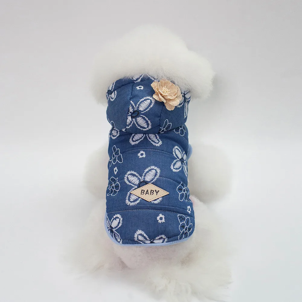 Зимнее хлопковое джинсовое пальто для собак, одежда для собак с буквами для чихуахуа, Йоркцев, джинсовая одежда для щенков, товары для домашних животных - Цвет: DEEP BLUE