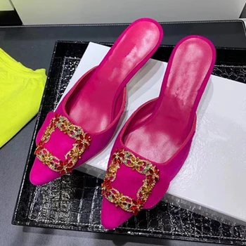 

New Design Colorful Crystal Women Slipper Ladies Thin High Heel Sandal Open Toe Slip On Summer Outdoor Slides Flip Flop Shoe