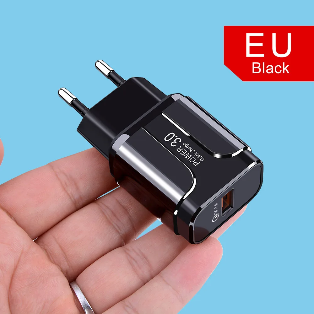 Rexxar 18 Вт Быстрая зарядка 3,0 USB зарядное устройство для iPhone 11 samsung A40 Xiaomi huawei mate 30 зарядное устройство для мобильного телефона QC3.0 быстрое зарядное устройство s - Тип штекера: EU Black