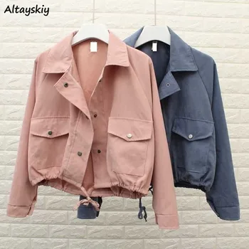 

Jackets Women Solid Loose Spring Basic Coats Ulzzang All-match Fashion Female Clothes Students Hot Sale Lace Up Chic Streetwear