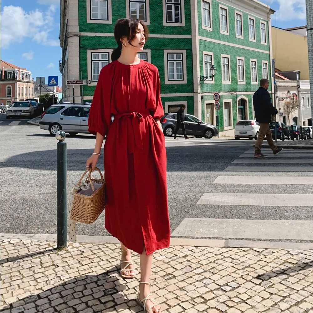 

France Non-mainstream Fairy Skirt 2019 Summer New Style Korean-style WOMEN'S Wear Retro Laziness-Style Single-Breasted Waist Hug