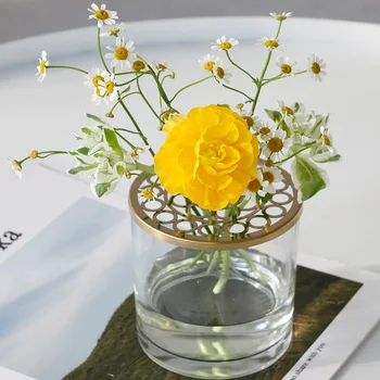 

Modern Glass Vase with Metal Lid Vase Flower Vases for Flowers Home Decoration Accessories Modern Nordic Decoration Home