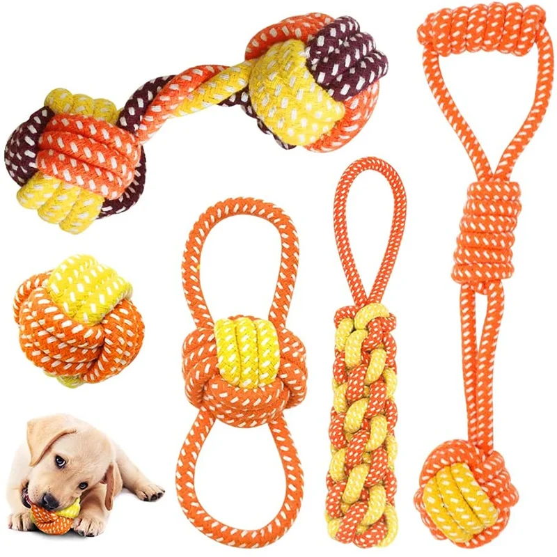 

Dog Toy Interactive Chewing Rope Ball Toys Set Natural Cotton Washable Durable Tug of War for Small Medium Dogs Pet Supplies