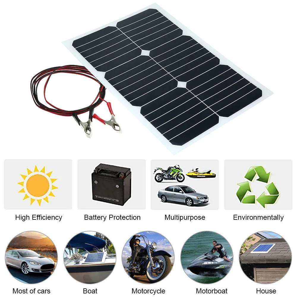 

Solar Panel 12V Flexible Battery Charger Kit Maintainer Marine Boat Ship RV Battery Charge For Ship For Planting