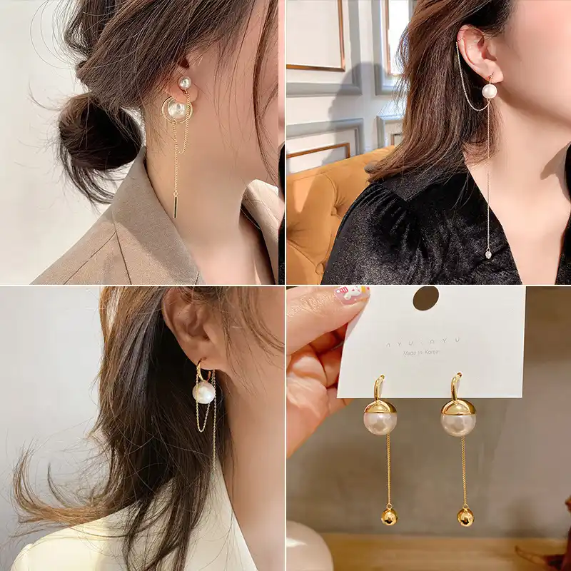 ファッションブランド繊細なジュエリー14 18kリアルゴールドクリスタルドロップイヤリング女性のためのエレガントな真珠のドロップイヤリング ドロップ イヤリング Aliexpress
