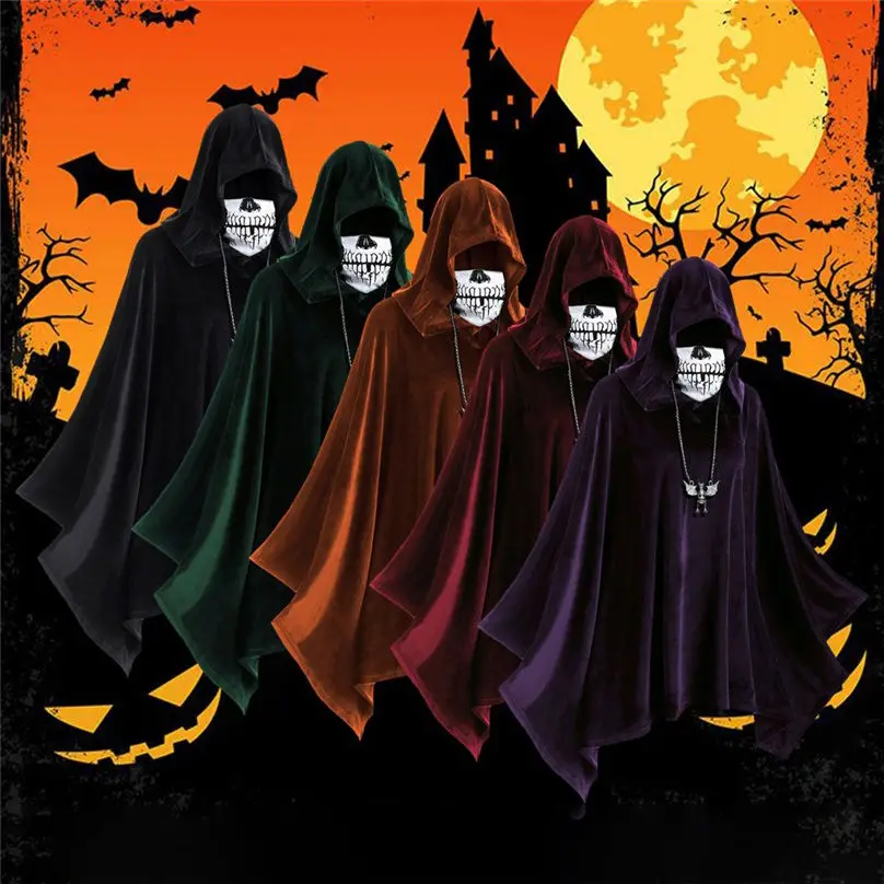 New Costume Halloween Women Fashion Halloween Cloak Skull Mask Print Hooded Cape Coat Vintage Women Tops Outwear 4S11 (4)