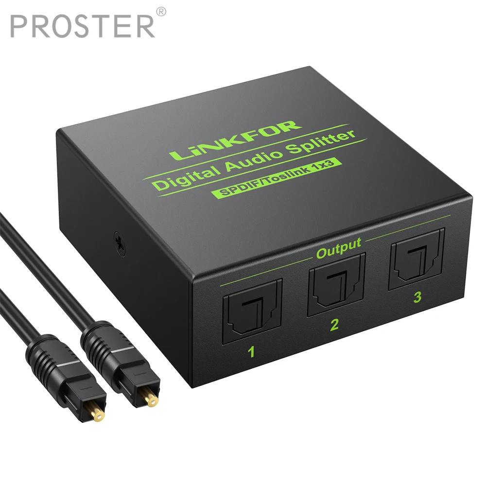 

Proster 3 Port SPDIF Toslink Optical Digital Audio Splitter 1x3 converter 1 In 3 Out Support LPCM 2.0 DTS Dolby-AC3 DAC for PS3