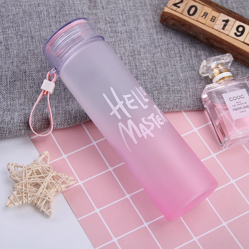 

Creative Gradient Plastic Water Bottle Korean Version Scrub Colorful Cup with Rope Outdoor Portable Plastic Hand Cup