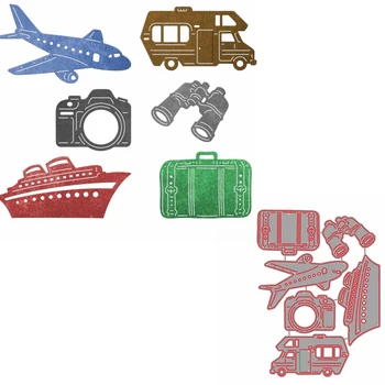 

Vehicles Travel Tool Die Cuts For Cards Making dies scrapbooking Ship Plane Caravan Suitcase Telescope Camera metal cutting dies
