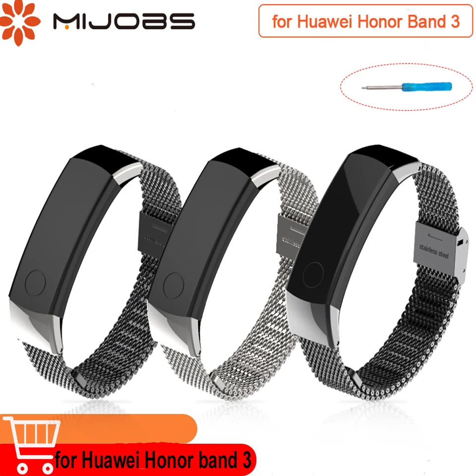 Mijobs Honor Band 3 ремешок Миланский ремешок на запястье для huawei Honor Band 3 браслет металлический нержавеющая сталь Аксессуары для смарт-браслета