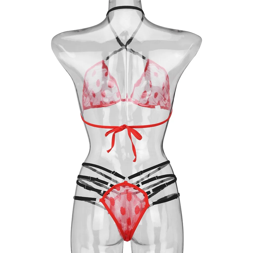 Babydoll, кружевное нижнее белье в горошек для женщин, соблазнительное сексуальное нижнее белье, Эротический бюстгальтер, бандаж, стринги, набор, Lenceria Mujer, сексуальные костюмы