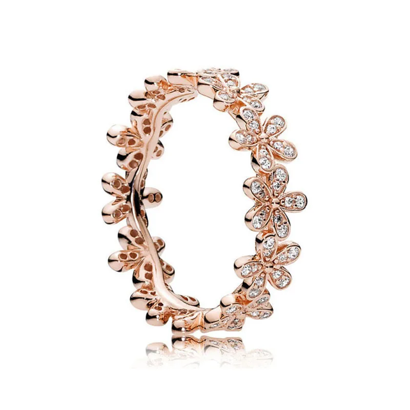 

Pan home rose gold s925 silver dazzling daisy group ring temperament shiny joint ring fashion index ring ring female