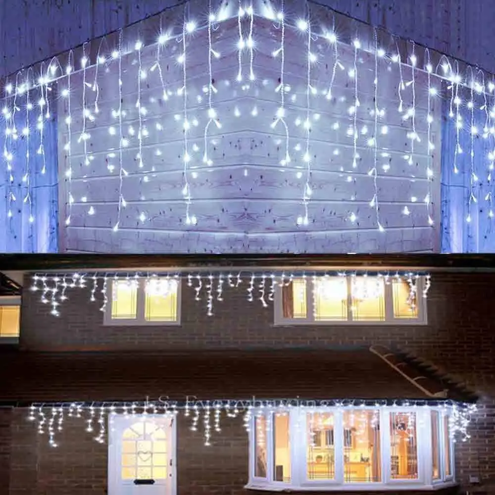 

Outdoor Street Garland 4/8/12M Waterproof Connecter Icicle Lights Decors for Yard Eaves Roof Corridor Porch Gazebo UK EU Plug in