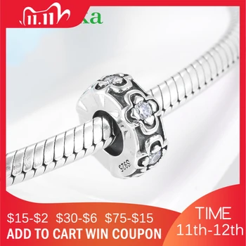 

925 Sterling Silver Flower of happiness CZ fine Stopper spacer bead Fit Charm Original fine Bracelet Beads For Jewelry Making