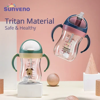 

Sunveno Baby Water Bottle Sippy Cup Soft Spout Cup Gravity Ball V-Type Straw Anti Choked Design for Baby 6-24M