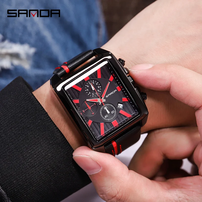SANDA спортивные Heren Horloges Лидирующий бренд Роскошный хронограф Lederen ремешок Кварцевые Военные Horloges Mannelijke Klok Relogio Masculino