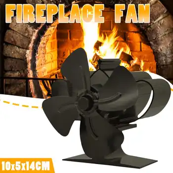 

Black Fireplace 4 Blade Heat Powered Stove Fan Log Wood Burner Eco Friendly Quiet Fan Home Efficient Heat Distribution