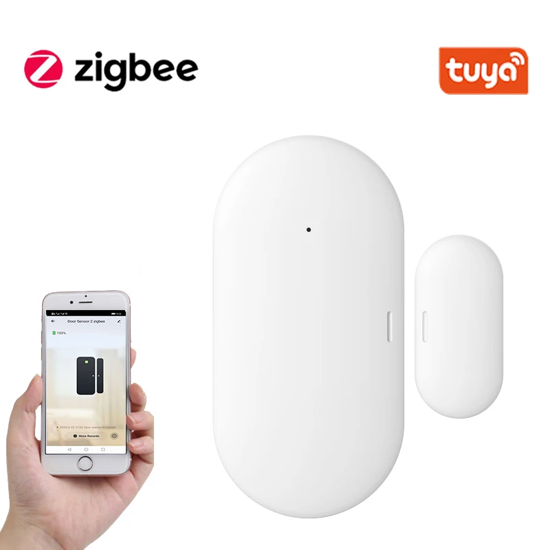 Tuya-Sensor de contacto inteligente ZigBee para puerta y ventana detectores de puerta inalámbricos para el hogar, alarma de aplicación remota para abrir/cerrar