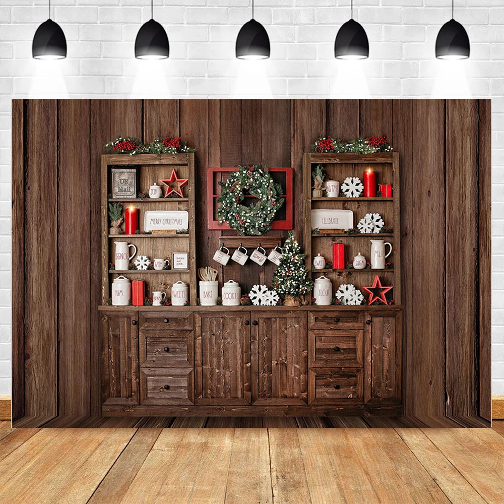 Wooden Cupboard Christmas Kitchen Background Photography Backdrops Child Cooking Backdrop Photo Studio | Электроника