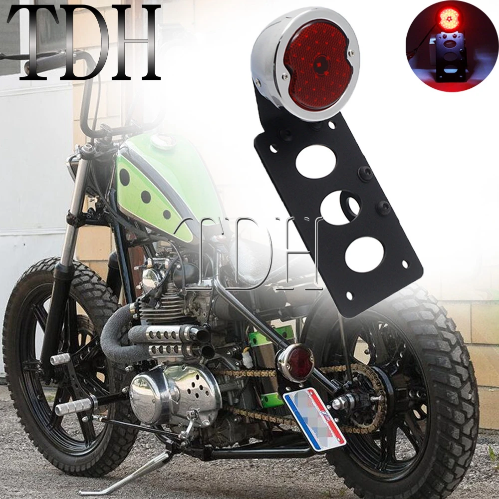 

Universal Chrome Racing Bike Motorcycle License Plate Taillight & Bracket For For Harley Custom Choppers LED Tail Brake Light