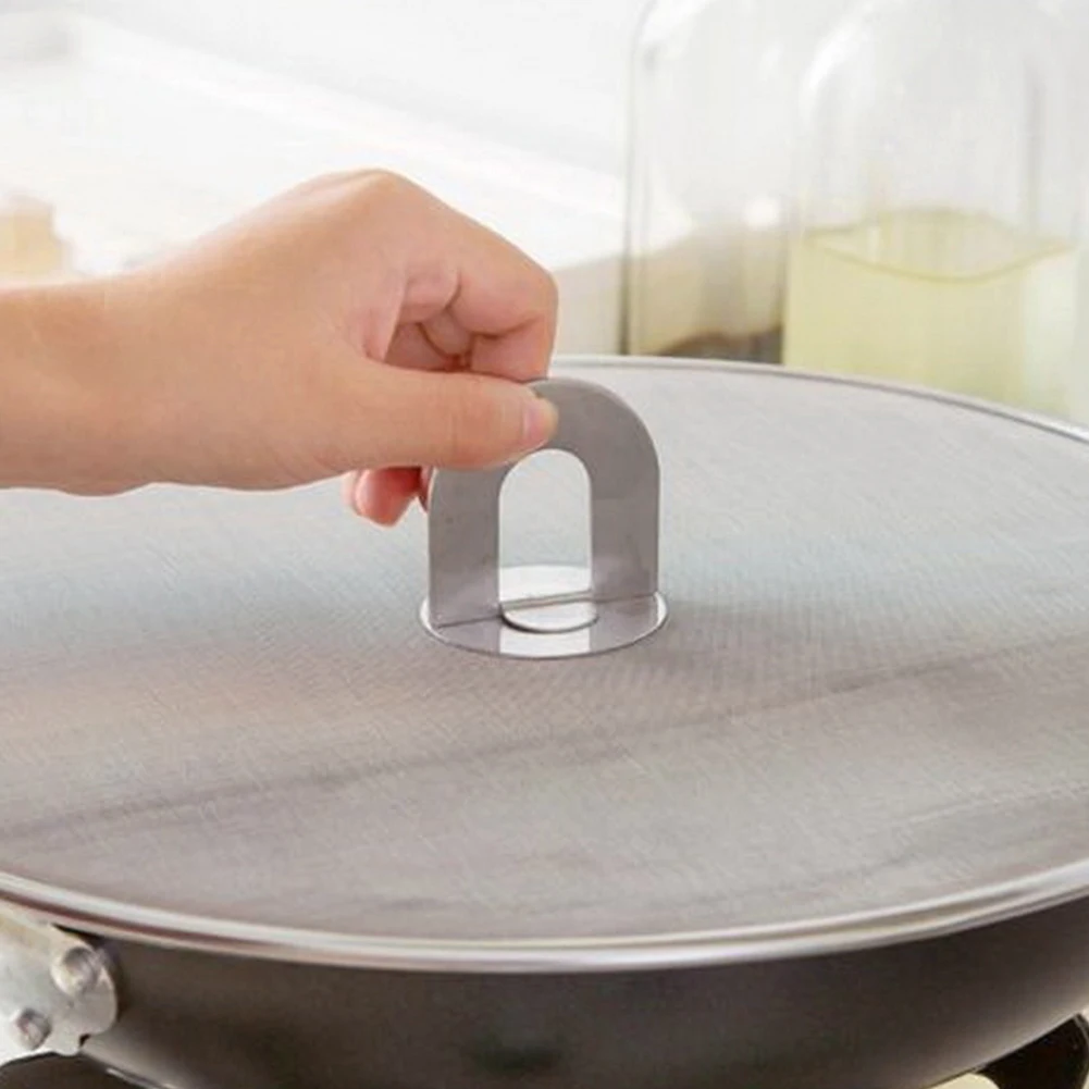 Kitchen Frying Pan Cover Oil Proofing Lid Filter Foldable Handle Splatter Screen Spill Proof Cooking Tools
