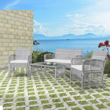 

Modern 4 Pieces Outdoor Furniture Rattan Chair & Table Patio Set Outdoor Sofa for Garden, Backyard, Porch and Poolside