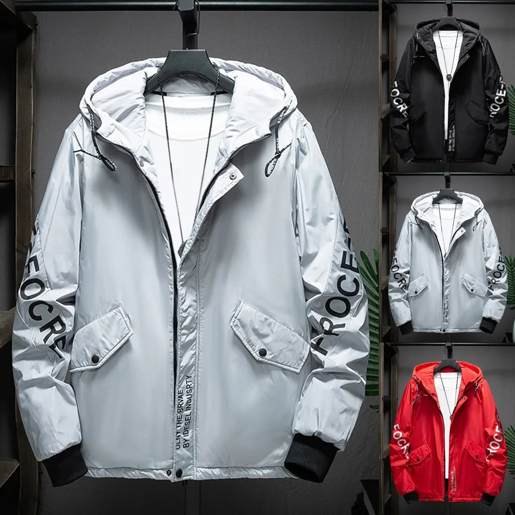 Мужская Осенняя зимняя повседневная однотонная куртка с капюшоном с длинными рукавами Ветровка уличная ветрозащитная Верхняя одежда куртка#3