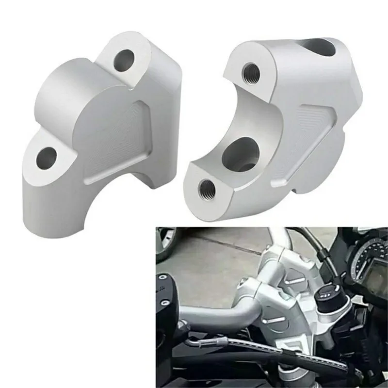 New 2PCS Adjustable Motorcycle Handlebar Riser Clamp Back Move Mount Silver