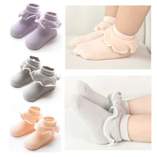 4 цвета, кружевные носки для маленьких девочек зимние детские носки для малышей однотонные хлопковые носки-тапочки носки для маленьких мальчиков от 0 до 3 лет, весна-осень