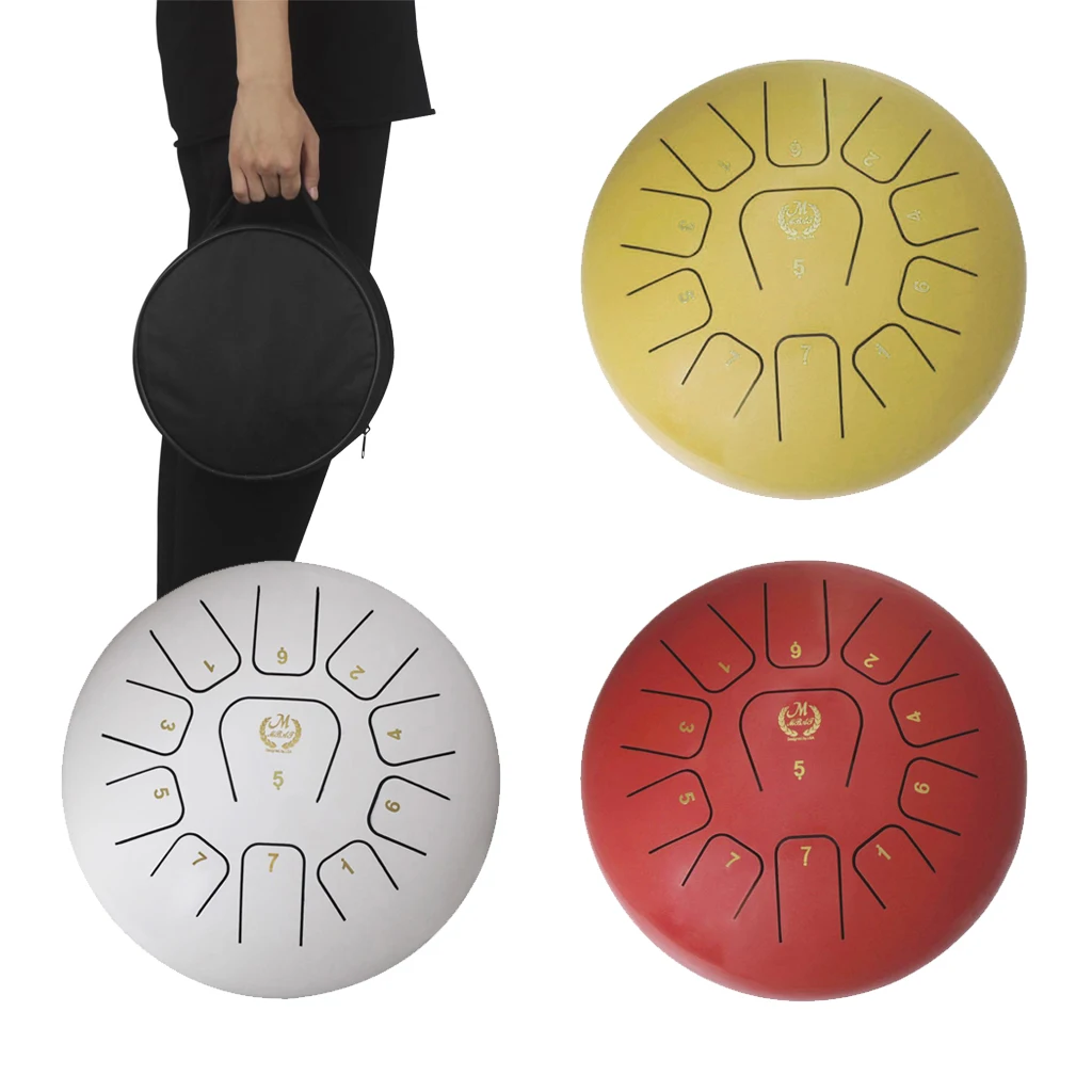 

Stainless Steel 12inch 11 Note Tongue Drum Hank Drum Lotus Drum with Carrying Bag, 1 Pair Mallets