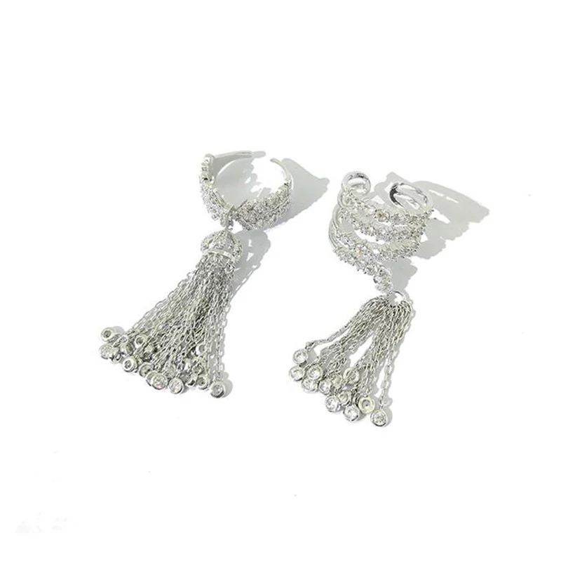 Женское кольцо с длинной кисточкой и фианитом из меди|cubic zirconia|zirconia cubicrings silver