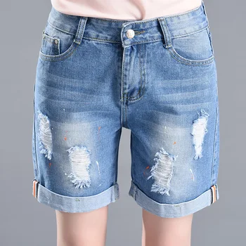 

Women's jeans summer plus size women's cropped jeans fat high waist elastic micro-rabbit stitching cropped female jeans