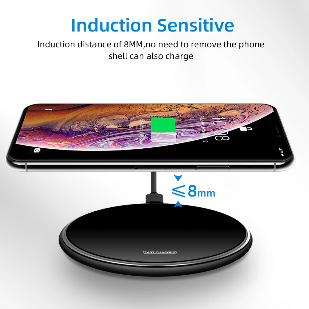 Металлическое Беспроводное зарядное устройство Qi 10 Вт для samsung S9 S10+ Note 9 8, зеркальная Беспроводная зарядная подставка 7,5 Вт для iPhone X/XS Max XR 8 Plus