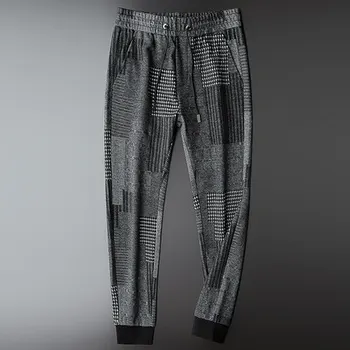 

Light luxury casual sports pants men's trendy feet pants sanded spring and summer men's bundled feet lace woolen knitted pants