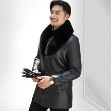 Осень и зима новая мужская куртка pu кожа большой меховой воротник среднего возраста кожаная мужская куртка