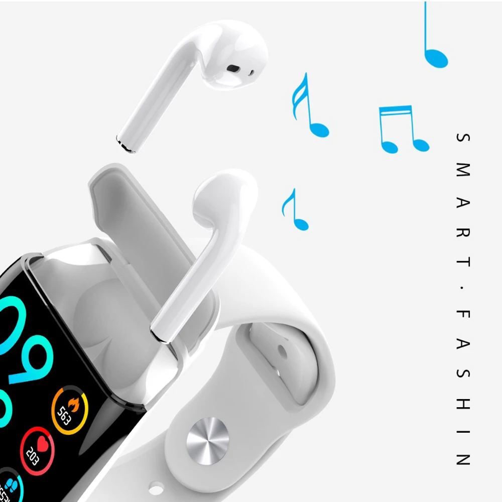 2 IN 1 Smart Watch Bluetooth Earphone TWS Wireless HiFi Earpods Noise Reduction Call Touch Control Earbuds For Health Management