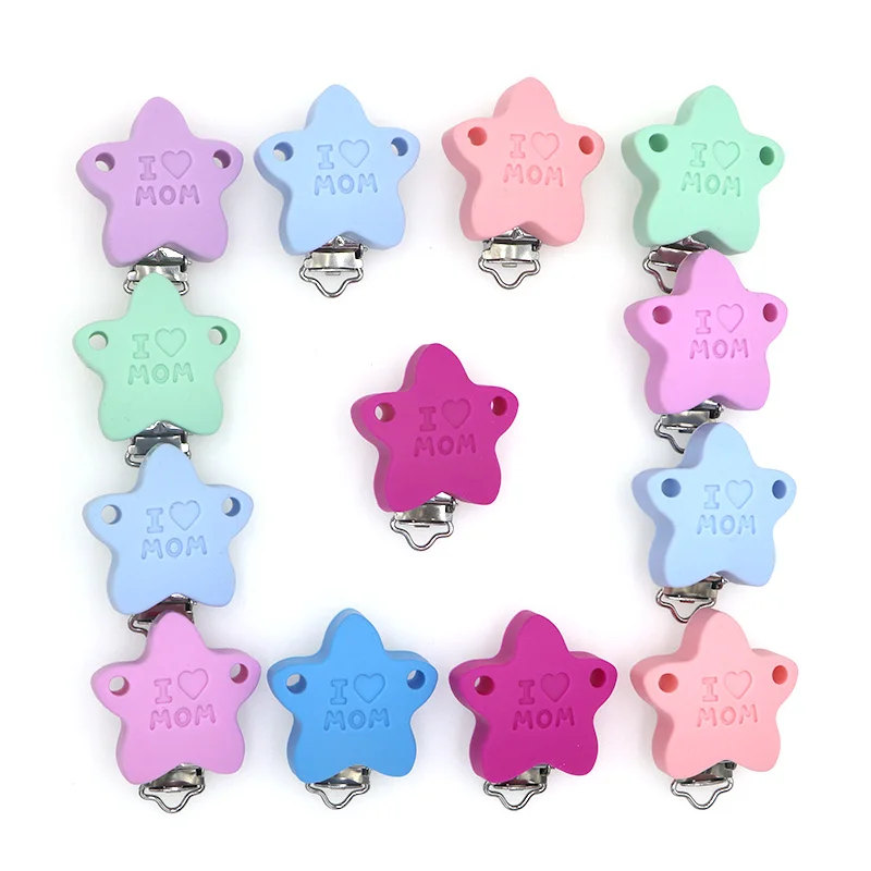 Kovict 3pcs I Love Mom Silicone Pacifier Clip DIY Baby Teething Teether Necklace Bead Tool Nurs Gift Round Heart Accessories | Мать и