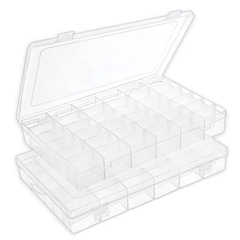 

Promotion! 2Pcs 36 Grids Diamond Painting Clear Organizer Box Storage Containers with Adjustable Dividers for Beads Crafts