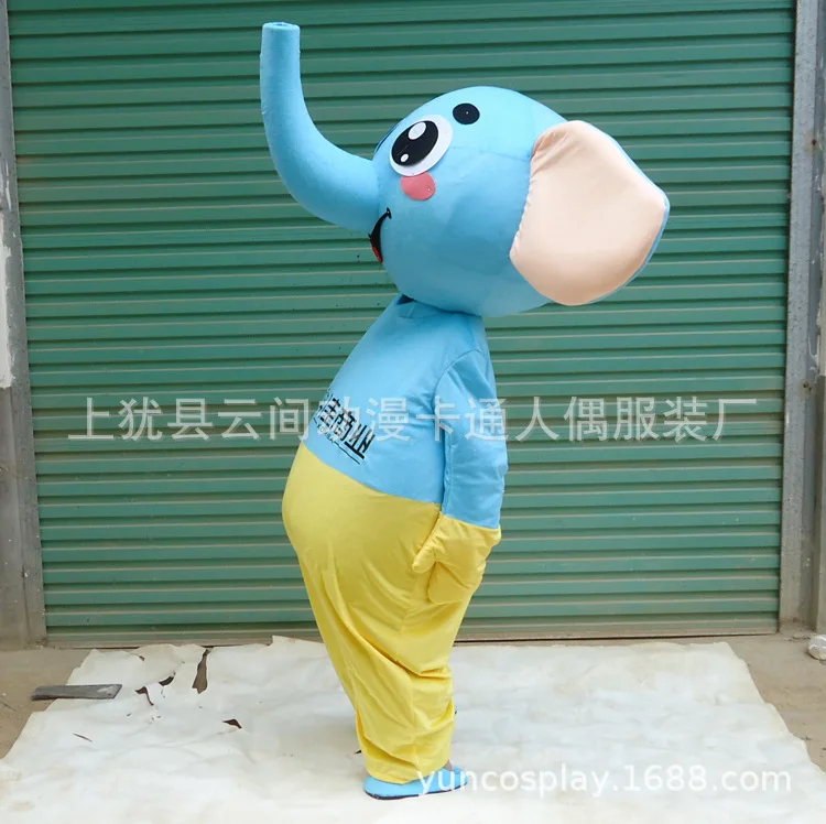 Синий слон Elephish талисман костюм персонажа мультфильма Mascotte взрослый улыбающееся лицо желтые перчатки Брюки