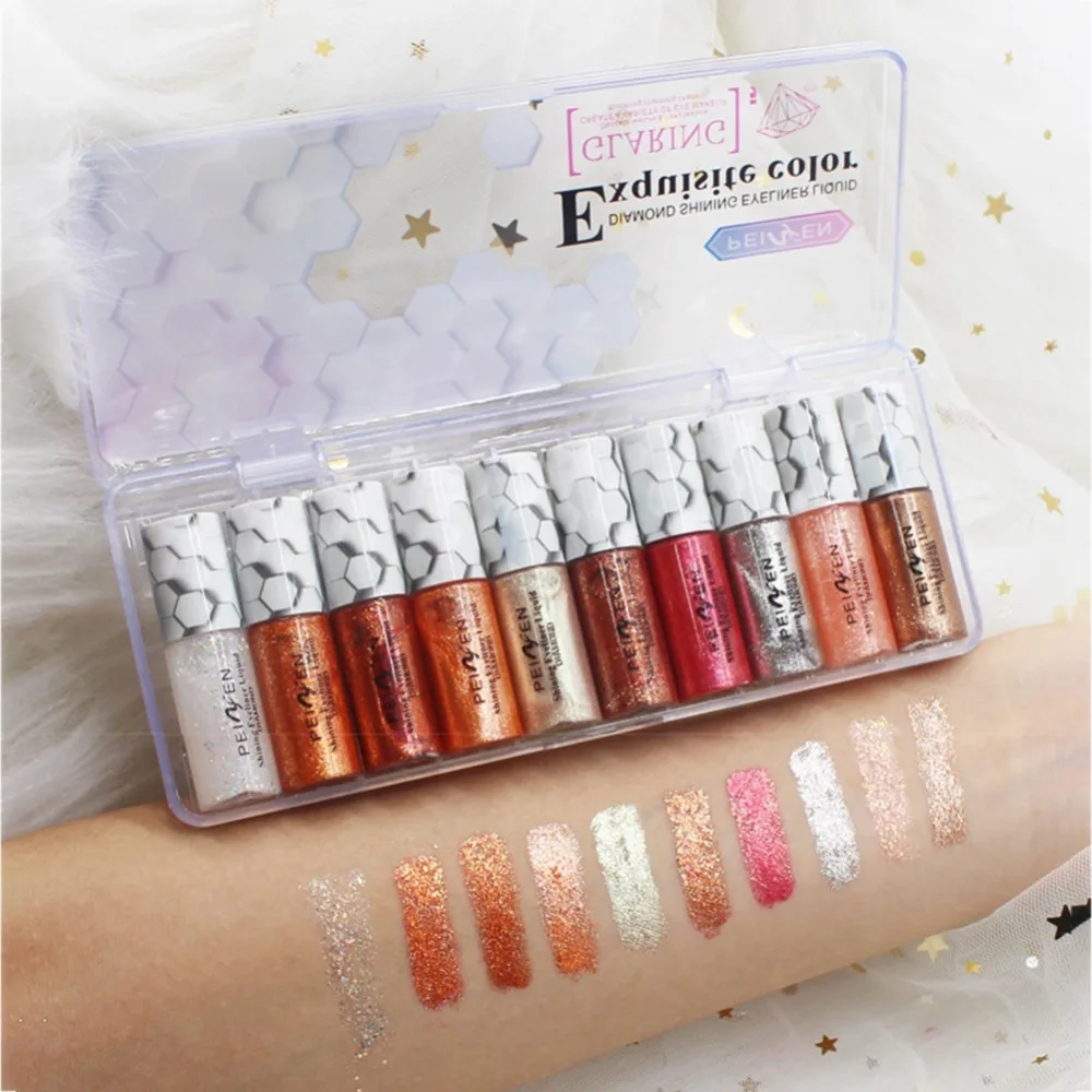 10 цветов блеск Тени для век жидкости длительный Водонепроницаемый устойчивый к пятнам световой жидкие тени для век макияж