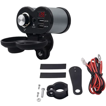 

Dual USB Motorcycle Charger with Voltmeter Time Display with On/Off Switch