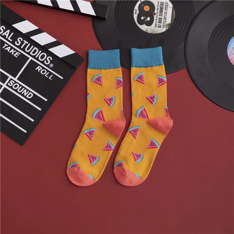 Яркие носки с фруктовым рисунком для пары; удобные повседневные носки из плотного хлопка в стиле Харадзюку; уличные Носки для скейтбординга; подарки - Цвет: watermelon