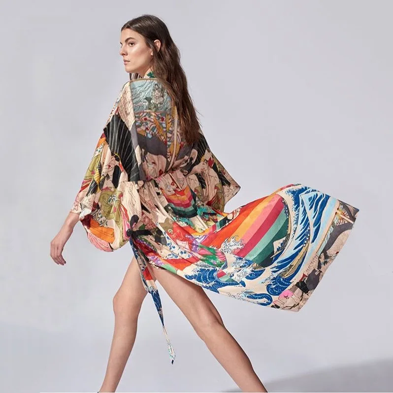 Printed Tie Waist Swimwear Cover Up 