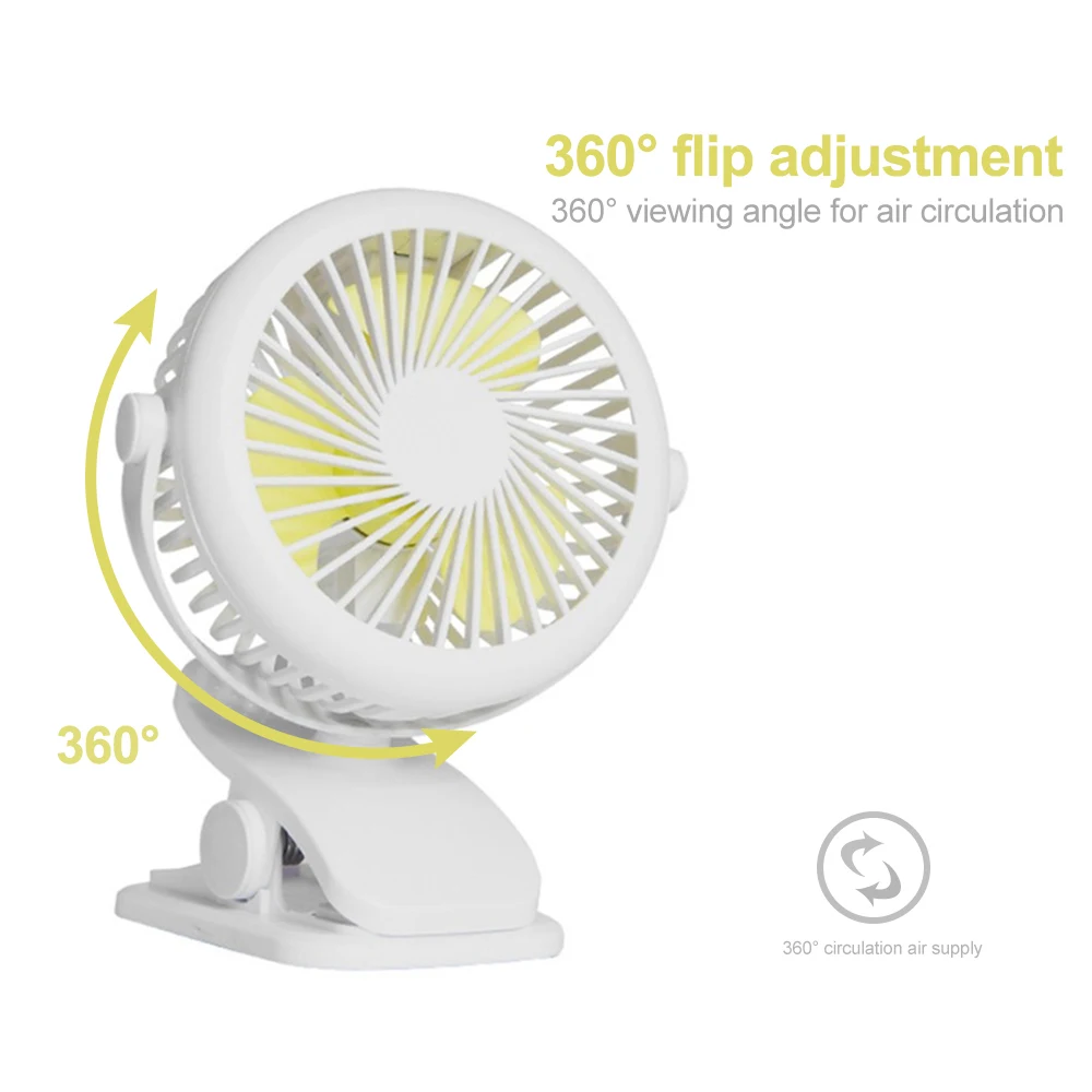 

Portable Cooling Desktop Clip Fan Mini USB Rechargeable Silent Fan 360-degree Rotating Air Fan 3 Speed Adjustable Fan For Home