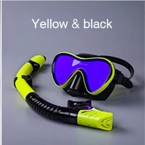Yellow and Black Маска для дайвинга, набор, противотуманные очки, HD очки, трубка, регулируемый ремешок для женщин, мужчин, взрослых, маска для плавания - Цвет: Yellow and Black