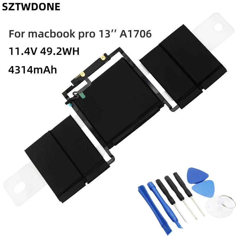 SZTWDONE A1819 New Laptop battery For APPLE MacBook Pro 13 &quot Inch A1706（2016-2017 ）MLH12LL/A MPXV2LL/A 11.40V 49.2WH 4314mAh |