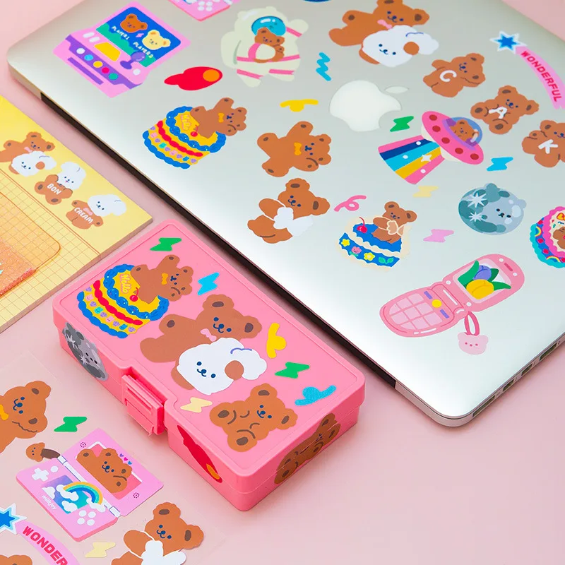 

4 Designs Mixed Colorful Cartoon Bear Cake Paper Sticker 16*22cm