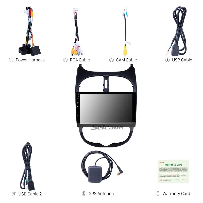 Seicane 9'' Audio AUX GPS Autoradio HD Touchscreen Android 8.1 Car Radio for Peugeot 206 2000-2016