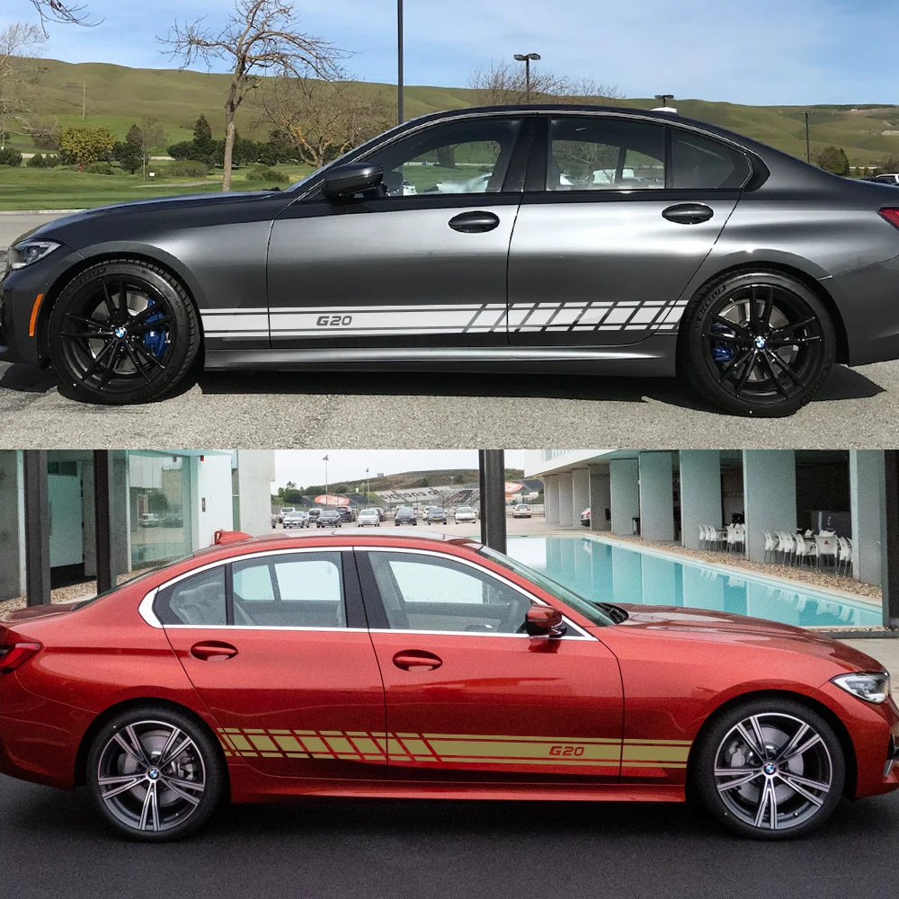 Для BMW G30 G20 G01 G02 G05 G06 G07 G08 G11 G12 G14 G15 G16 G21 G31 G32 G38 2 шт. Авто боковой двери юбка в полоску