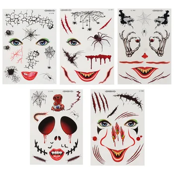 

10 Sheets Horrible Creepy Halloween Face Decals for Face Cosplay